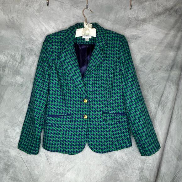 Joan Rivers Blazer Jacket Women 10  Green Blue Houndstooth Holiday Office Comfy - Picture 1 of 9